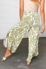 Load image into Gallery viewer, Light Green Paisley Print Side Slit Palazzo Pants