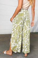 Load image into Gallery viewer, Light Green Paisley Print Side Slit Palazzo Pants
