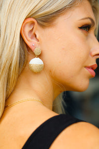 Gold & Ivory Lantern Raffia Dangle Ball Earrings