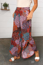 Load image into Gallery viewer, Burnt Orange Geo Print Smocked Waist Slit Palazzo Pants