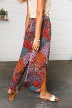 Load image into Gallery viewer, Burnt Orange Geo Print Smocked Waist Slit Palazzo Pants