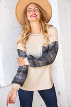 Load image into Gallery viewer, Plaid Knit Pocket Top with Reverse Stitch Detail