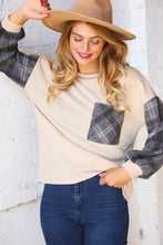 Load image into Gallery viewer, Plaid Knit Pocket Top with Reverse Stitch Detail