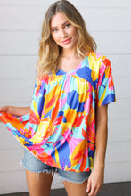Load image into Gallery viewer, Orange &amp; Yellow Geometric Floral V Neck Dolman Top