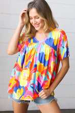 Load image into Gallery viewer, Orange &amp; Yellow Geometric Floral V Neck Dolman Top
