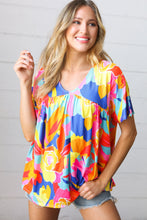 Load image into Gallery viewer, Orange &amp; Yellow Geometric Floral V Neck Dolman Top