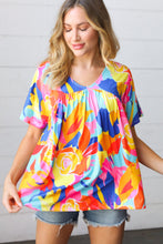 Load image into Gallery viewer, Orange &amp; Yellow Geometric Floral V Neck Dolman Top