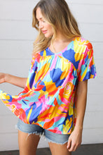 Load image into Gallery viewer, Orange &amp; Yellow Geometric Floral V Neck Dolman Top
