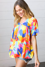 Load image into Gallery viewer, Orange &amp; Yellow Geometric Floral V Neck Dolman Top