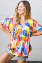 Load image into Gallery viewer, Orange &amp; Yellow Geometric Floral V Neck Dolman Top