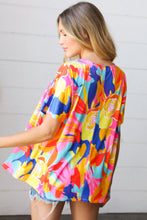 Load image into Gallery viewer, Orange &amp; Yellow Geometric Floral V Neck Dolman Top