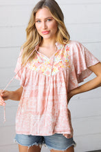 Load image into Gallery viewer, Blush Paisley Floral Yoke Tie Neck Top
