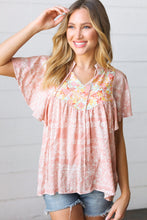 Load image into Gallery viewer, Blush Paisley Floral Yoke Tie Neck Top