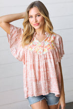 Load image into Gallery viewer, Blush Paisley Floral Yoke Tie Neck Top