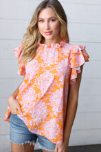 Load image into Gallery viewer, Tangerine &amp; Lilac Paisley Mock Neck Flutter Sleeve Top