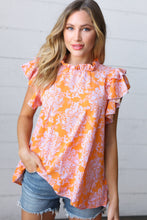 Load image into Gallery viewer, Tangerine &amp; Lilac Paisley Mock Neck Flutter Sleeve Top