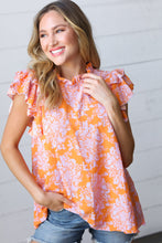 Load image into Gallery viewer, Tangerine &amp; Lilac Paisley Mock Neck Flutter Sleeve Top