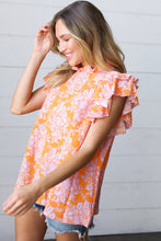 Load image into Gallery viewer, Tangerine &amp; Lilac Paisley Mock Neck Flutter Sleeve Top
