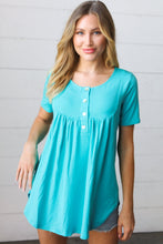 Load image into Gallery viewer, Sky Blue Dolphin Hem Shell Button Down Top