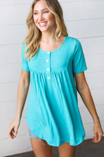 Load image into Gallery viewer, Sky Blue Dolphin Hem Shell Button Down Top