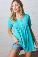 Load image into Gallery viewer, Sky Blue Dolphin Hem Shell Button Down Top