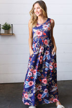 Load image into Gallery viewer, Navy Floral Fit and Flare Sleeveless Maxi Dress
