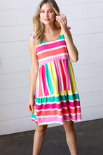 Load image into Gallery viewer, Multicolor Stripe Shoulder Tie Knot Ruffle Hem Dress