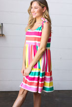 Load image into Gallery viewer, Multicolor Stripe Shoulder Tie Knot Ruffle Hem Dress