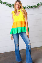 Load image into Gallery viewer, Yellow &amp; Tangerine Tiered Shoulder Tie Bow Crepe Top