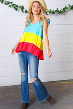 Load image into Gallery viewer, Multicolor Tiered Shoulder Tie Bow Crepe Top