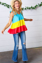 Load image into Gallery viewer, Multicolor Tiered Shoulder Tie Bow Crepe Top
