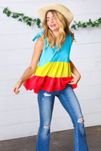 Load image into Gallery viewer, Multicolor Tiered Shoulder Tie Bow Crepe Top