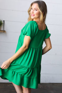 Kelly Green Sweetheart Tiered Crinkle Dress