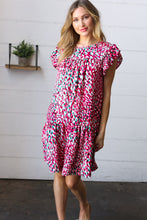 Load image into Gallery viewer, Fuchsia &amp; Teal Abstract Dot Yoke Woven Dress
