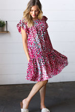 Load image into Gallery viewer, Fuchsia &amp; Teal Abstract Dot Yoke Woven Dress