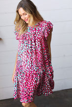 Load image into Gallery viewer, Fuchsia &amp; Teal Abstract Dot Yoke Woven Dress