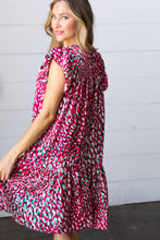 Load image into Gallery viewer, Fuchsia &amp; Teal Abstract Dot Yoke Woven Dress