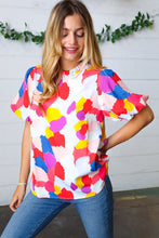 Load image into Gallery viewer, Multicolor Print Frilled Mock Neck Puff Sleeve Top
