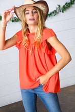 Load image into Gallery viewer, Red-Orange Mock Neck Flutter Sleeve Top