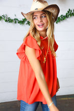 Load image into Gallery viewer, Red-Orange Mock Neck Flutter Sleeve Top