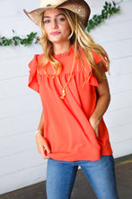 Load image into Gallery viewer, Red-Orange Mock Neck Flutter Sleeve Top