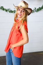 Load image into Gallery viewer, Red-Orange Mock Neck Flutter Sleeve Top