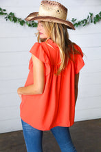Load image into Gallery viewer, Red-Orange Mock Neck Flutter Sleeve Top