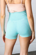 Load image into Gallery viewer, Ice Blue Washed Seamless High Waisted Eyelet Shorts