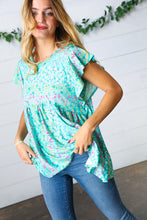 Load image into Gallery viewer, Turquoise Floral Stripe Babydoll Top