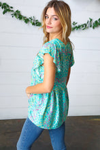 Load image into Gallery viewer, Turquoise Floral Stripe Babydoll Top