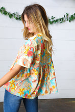 Load image into Gallery viewer, Peach &amp; Aqua Floral Babydoll Top