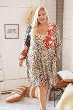 Load image into Gallery viewer, Cheetah Multi-Floral Color Block Surplice Dress