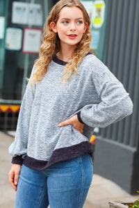 Break Free Grey Banded Two Tone Jacquard Knit Top