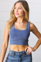 Load image into Gallery viewer, Washed Navy Rib Cropped Square Neck Tank